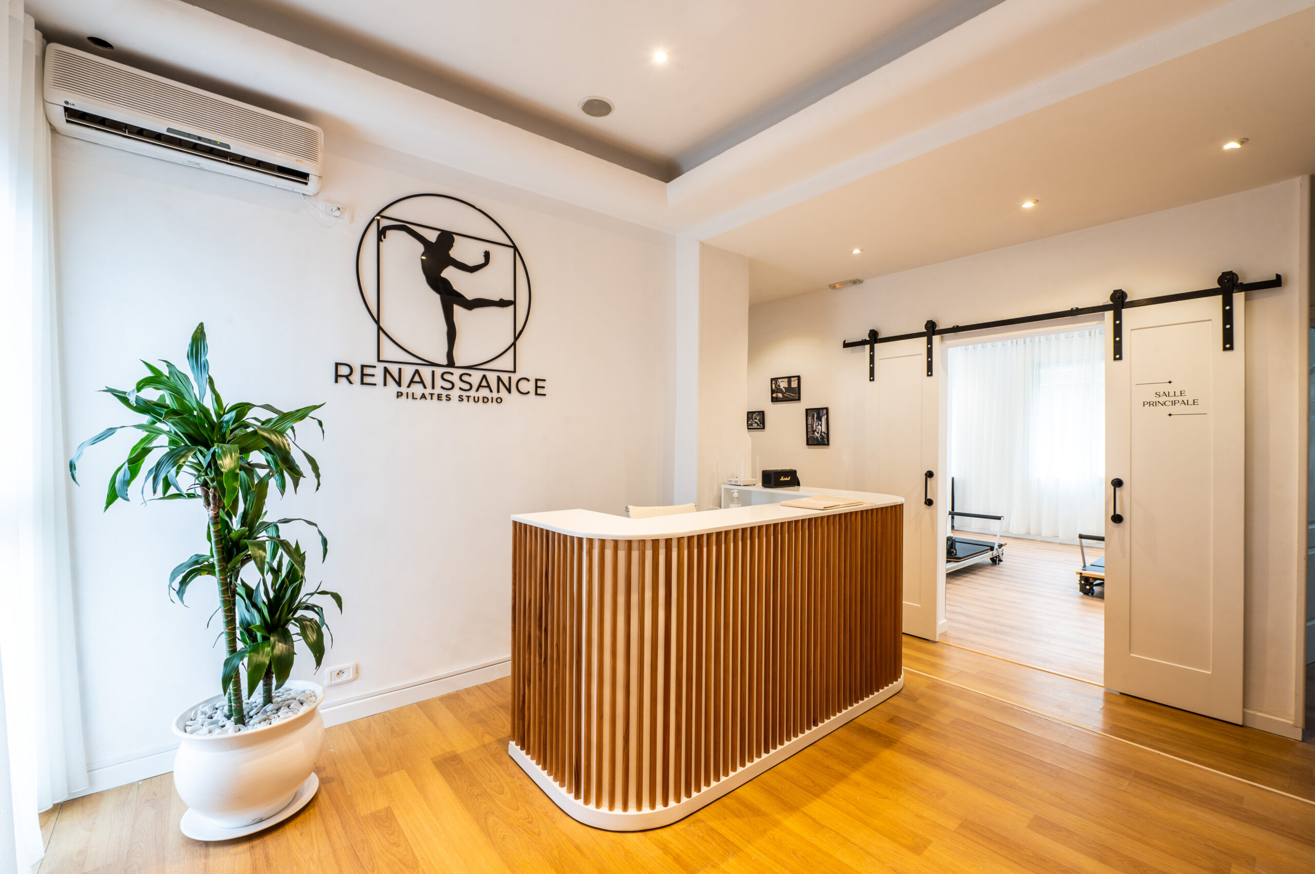 a reception desk in a room